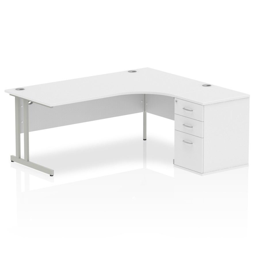 Rayleigh Ergonomic Corner Desk With 600mm Deep Pedestal - Cantilever Frame